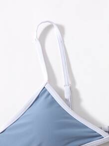 Contrast Binding Bikini Set For Summer Beach Vocation - Blue - View 4