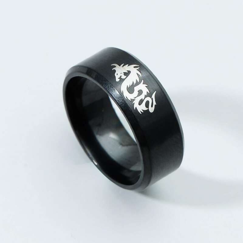

Guys Dragon Pattern Ring, Black