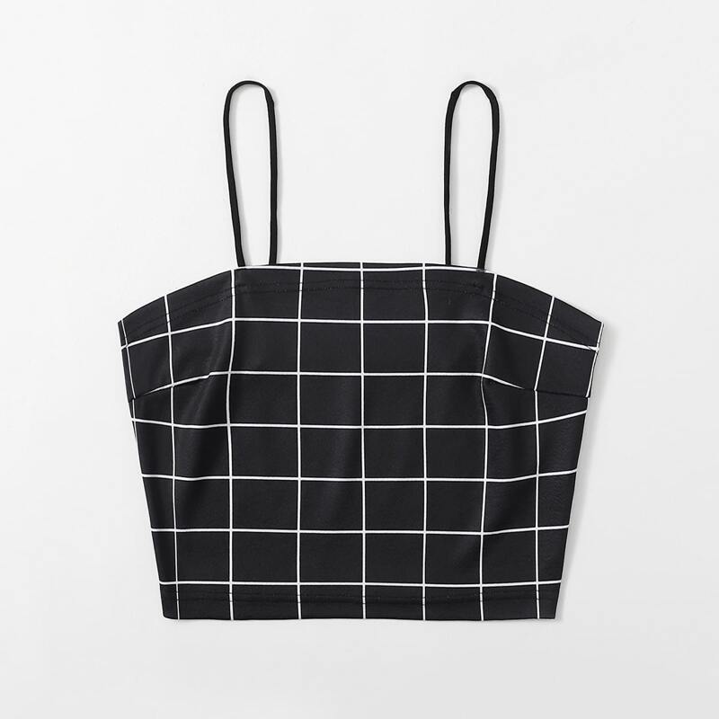 

Plaid Crop Cami, Black and white