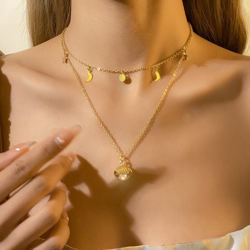 

Moon & Star Charm Layered Necklace, Gold