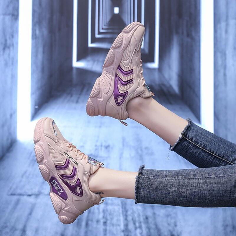 

Lace-up Mesh Chunky Sneakers, Baby pink