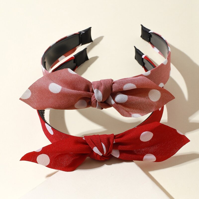 

2pcs Polka Dot Bow Decor Headband, Multicolor