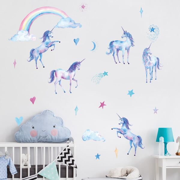 

Kids Unicorn Print Wall Sticker, Blue