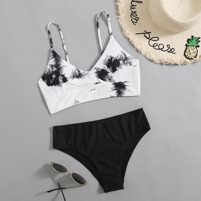 

Tie Dye Bikini Swimsuit, Black and white