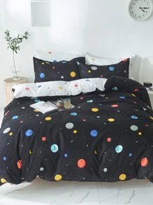 Planet Print Kids Duvet Cover Without Filler - Black - View 1