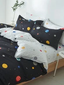 Planet Print Kids Duvet Cover Without Filler - Black - View 2