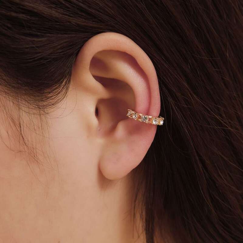 

1pc Rhinestone Decor Ear Cuff, Gold
