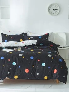 Planet Print Kids Duvet Cover Without Filler - Black - View 3