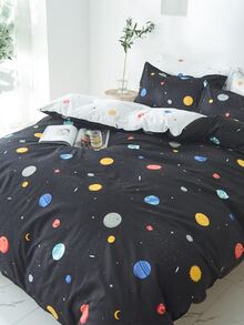 Planet Print Kids Duvet Cover Without Filler - Black - View 6