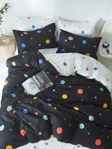 Planet Print Kids Duvet Cover Without Filler - Black - View 7