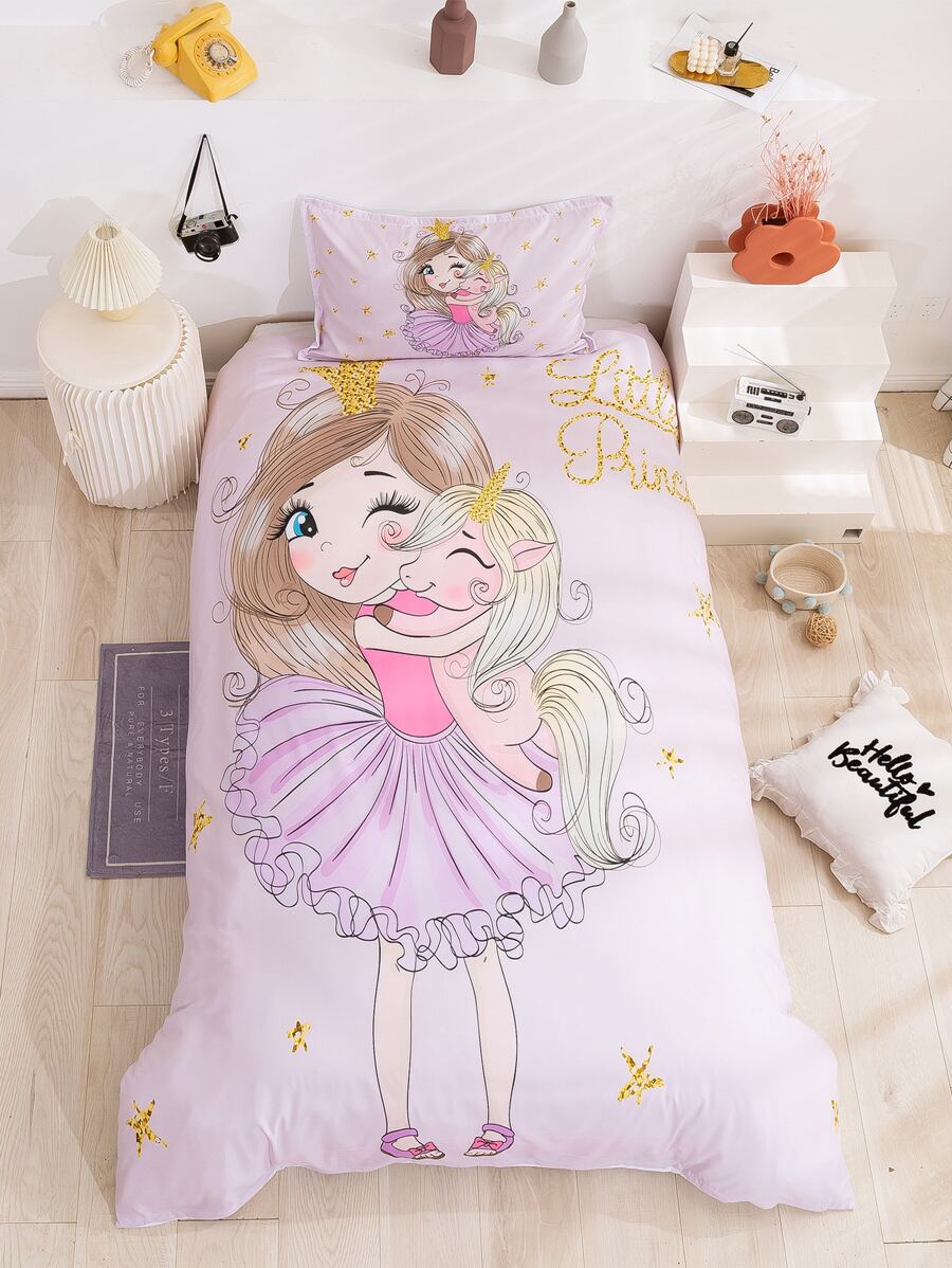 Set colcha de niños con estampado de niña sin relleno - Púrpura malva - Ver 1