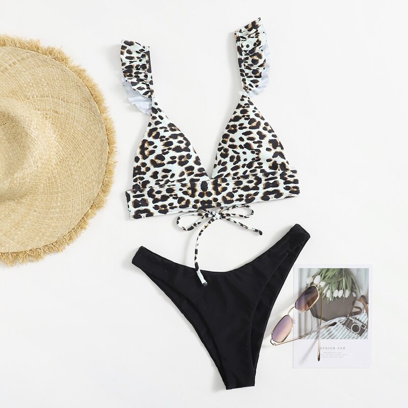 

Leopard Lace-up High Leg Bikini Swimsuit, Multicolor
