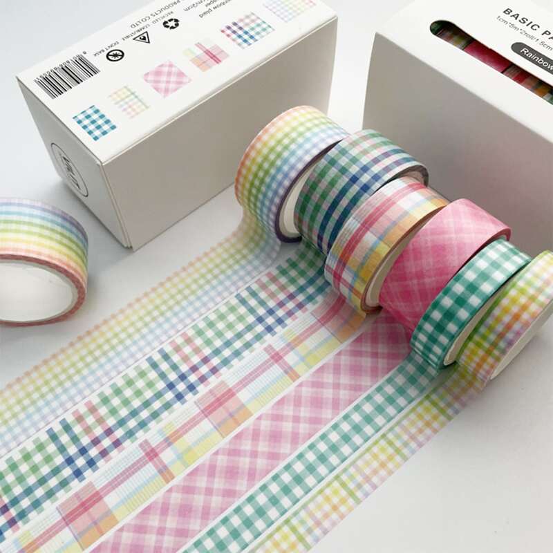 

6rolls Plaid Pattern Decorative Tape, Multicolor