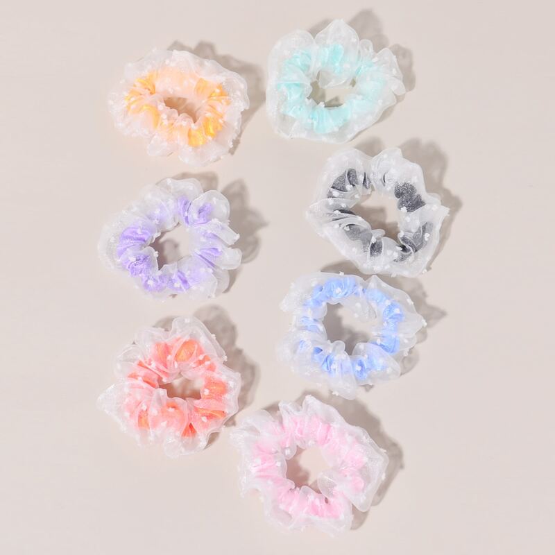 

7pcs Mesh Dot Scrunchie, Multicolor