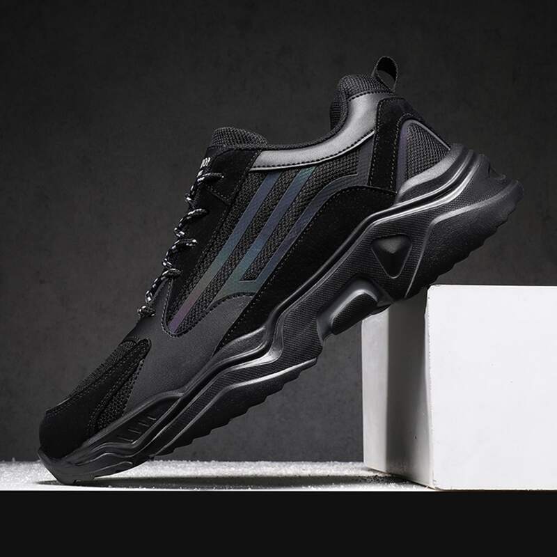 

Guys Striped Lace-up Mesh Sneakers, Black