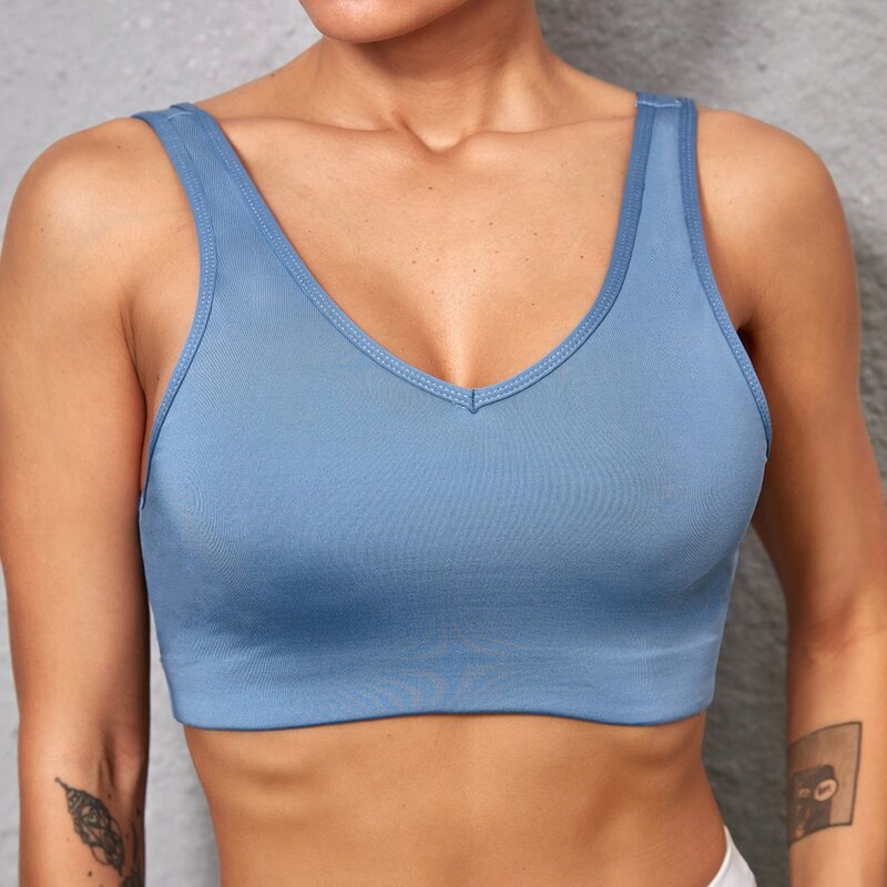 

High Support Solid Backless Sports Bra, Dusty blue