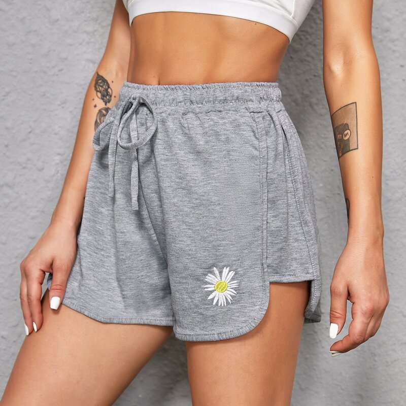 

Floral Embroidered Sports Shorts, Grey