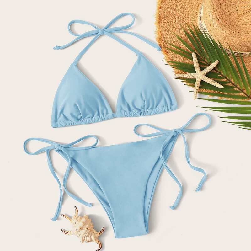 

Triangle Tie Side Bikini Swimsuit, Baby blue