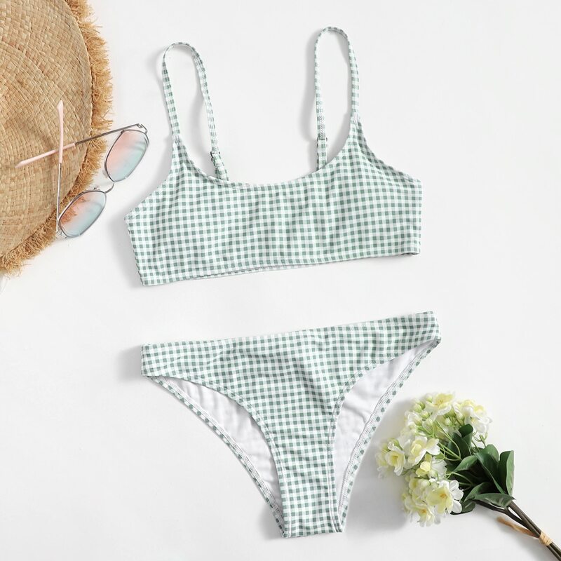 

Gingham Cami Bikini Swimsuit, Green