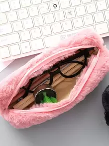 1pc Plain Plush Random Pencil Bag - Multicolor - View 2