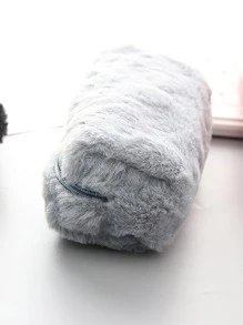 1pc Plain Plush Random Pencil Bag - Multicolor - View 3
