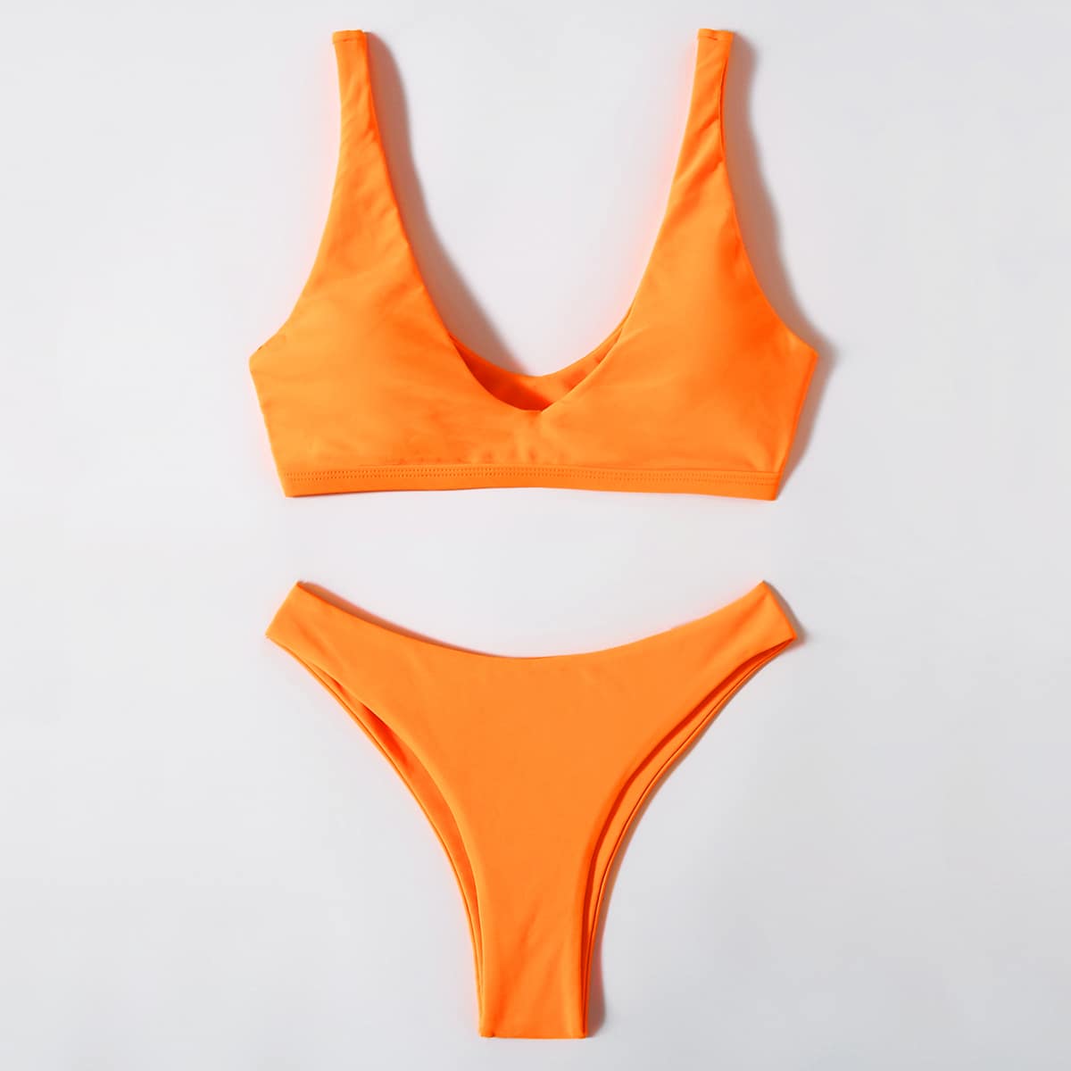 

Solid Plain Bikini Swimsuit, Orange