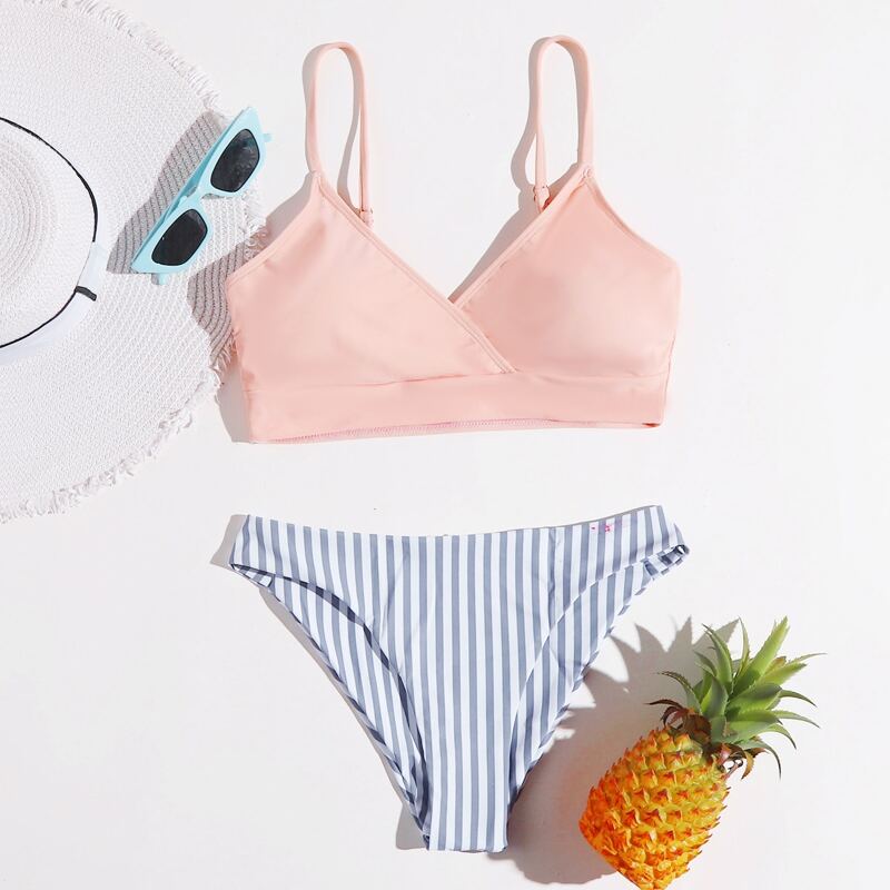 

Stripe Wrap Bikini Swimsuit, Multicolor