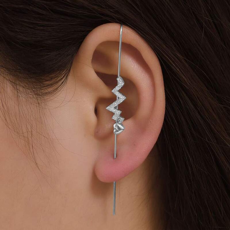 

1pc Heart & Rhinestone Decor Earring, Silver