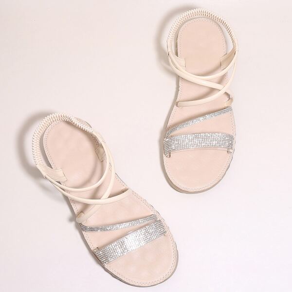 

Rhinestone Decor Slingback Sandals, Beige