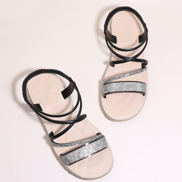 

Rhinestone Decor Slingback Sandals, Black