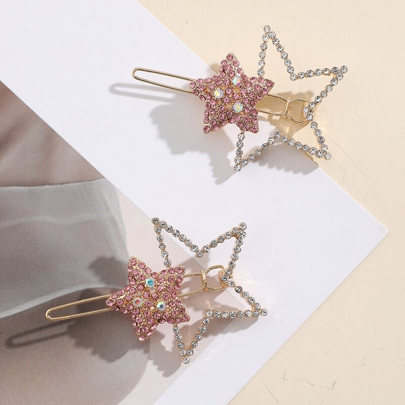 

2pcs Rhinestone Star Decor Hair Clip, Multicolor