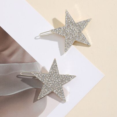 2pcs Rhinestone Star Decor Hair Clip