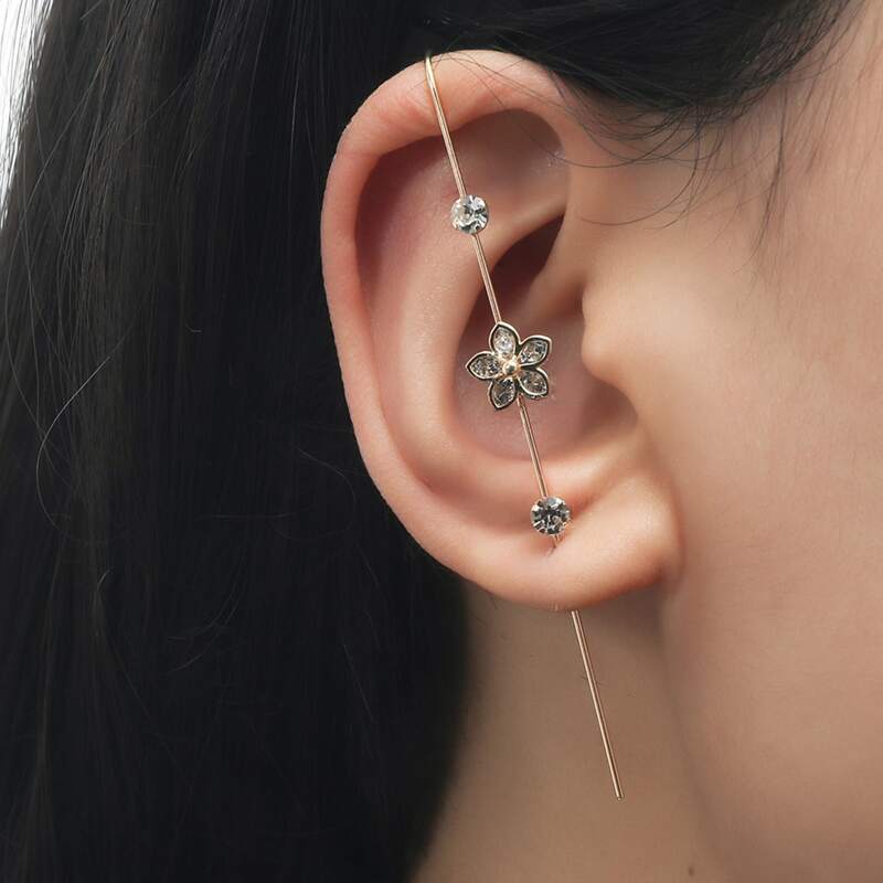 

1pc Rhinestone Flower Decor Earring, Gold