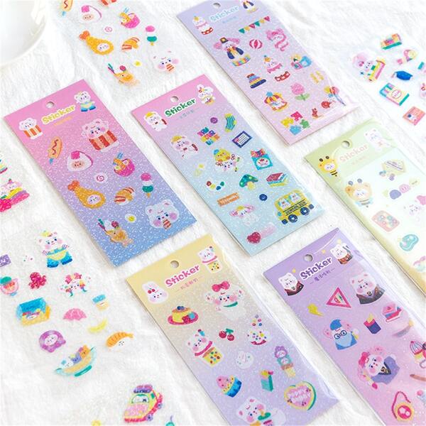 

2sheets Cartoon Graphic Random Sticker, Multicolor