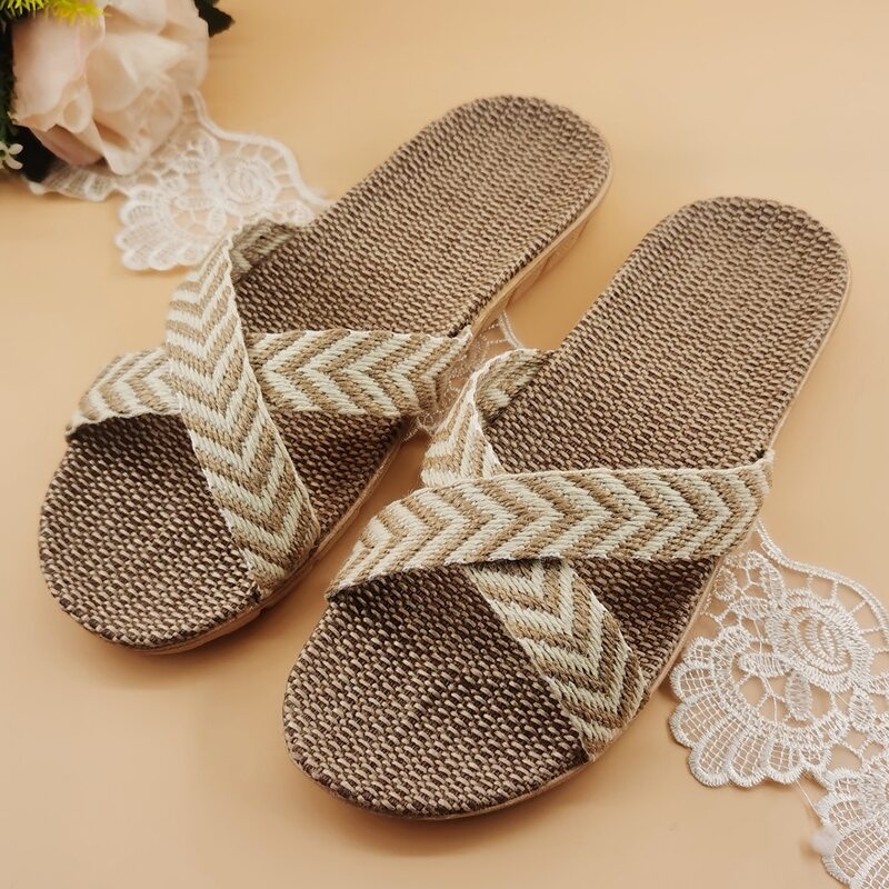 

Criss Cross Chevron Strap Slides, Beige