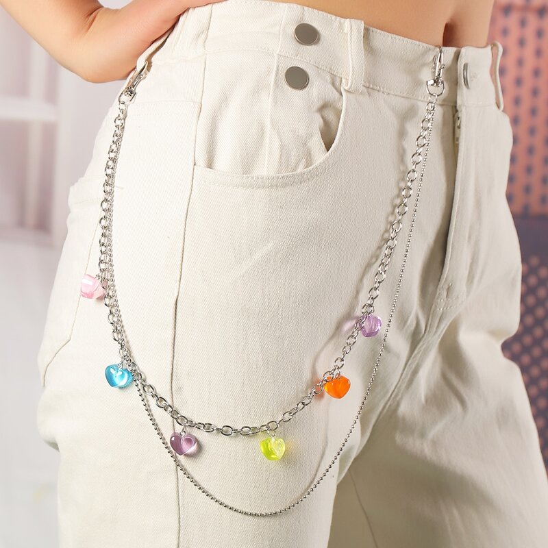 

Heart Layered Pants Chain, Silver