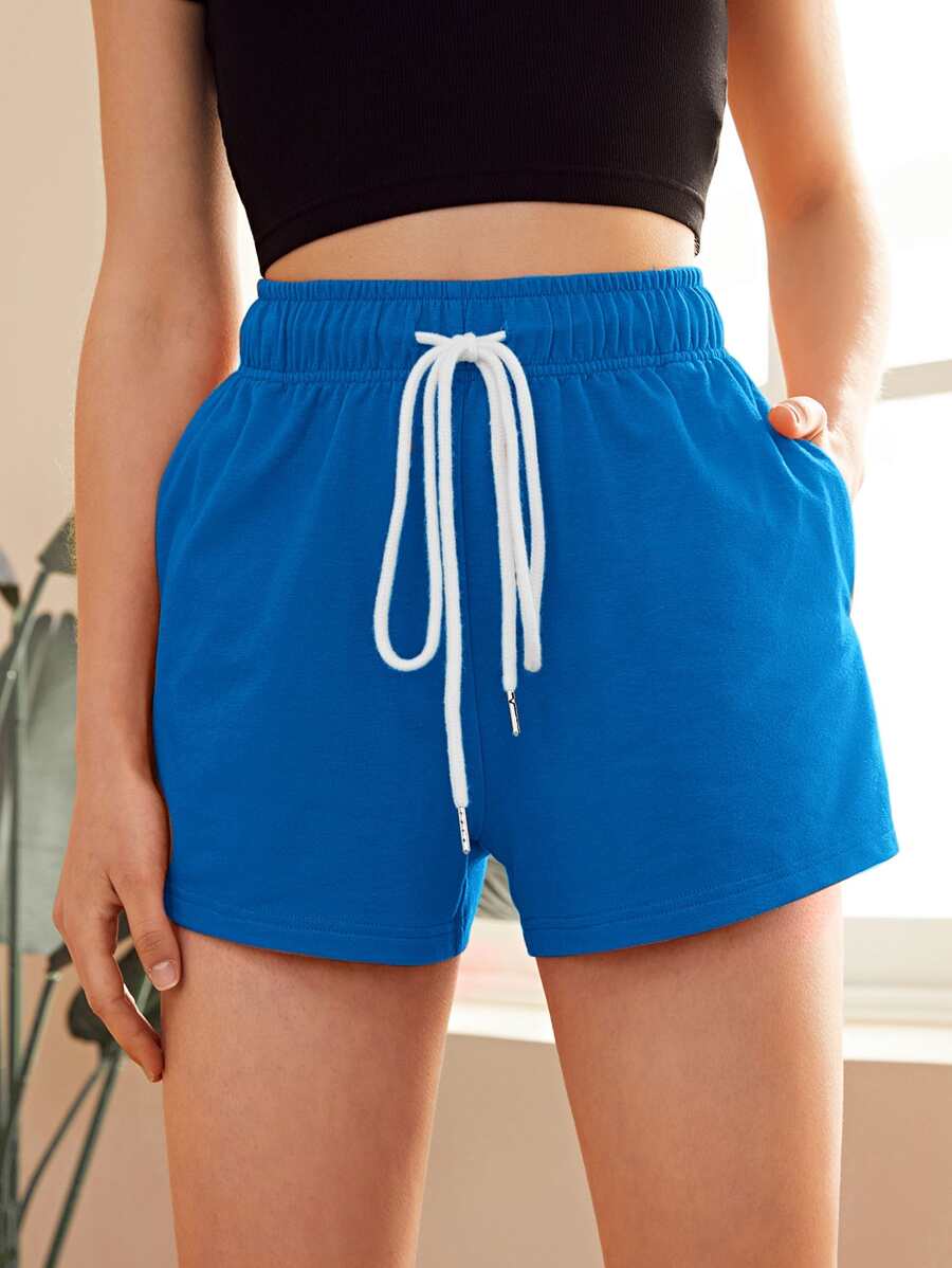 SHEIN EZwear Quần short Túi màu trơn Thể thao - Màu xanh lam - Xem 1