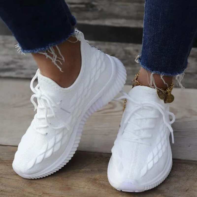 

Fish Scale Lace-up Knit Sneakers, White