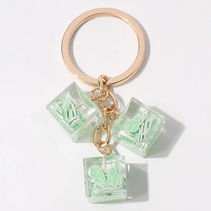 

Square Cactus Charm Keychain, Green
