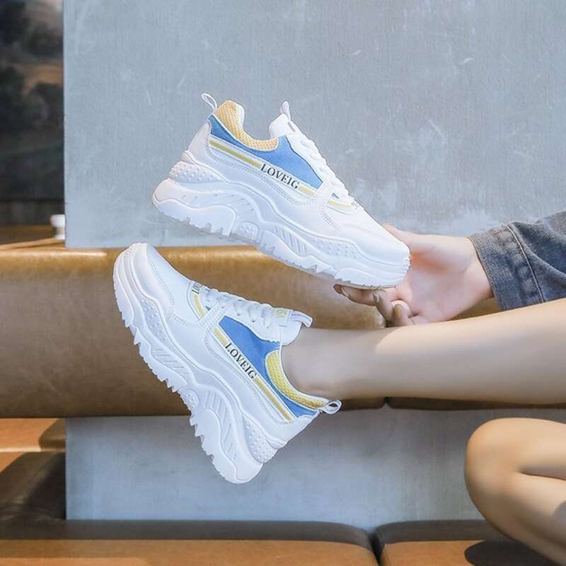 

Colorblock Lace-up Chunky Sneakers, White