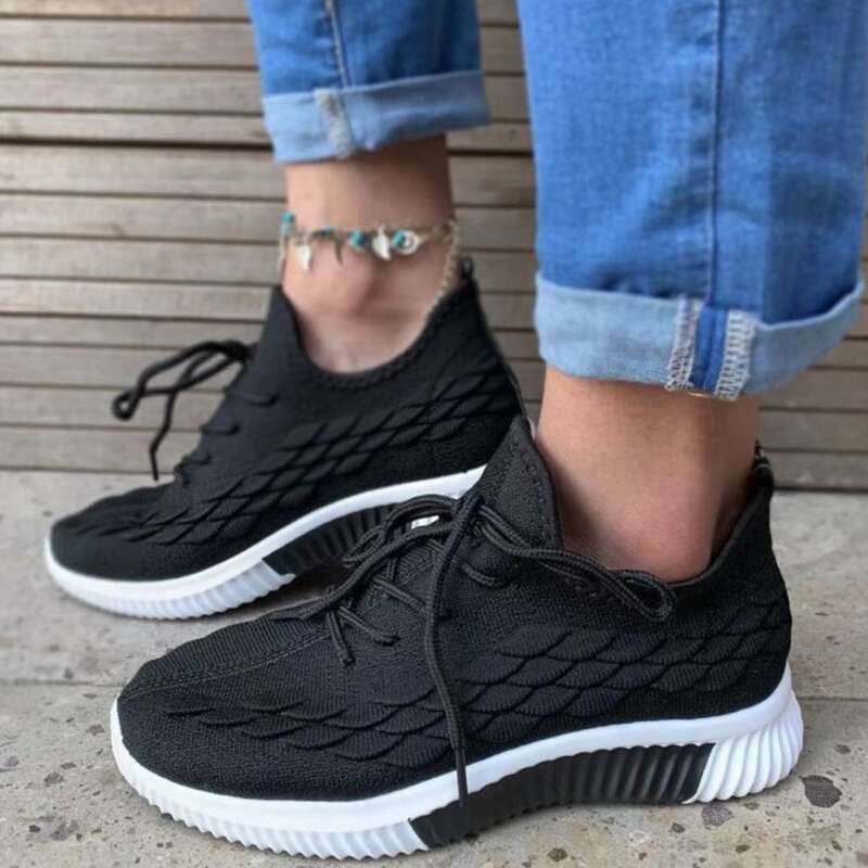 

Fish Scale Lace-up Knit Sneakers, Black