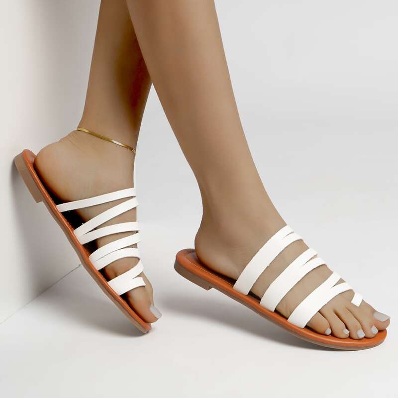 

Toe Ring Strappy Slide Sandals, White