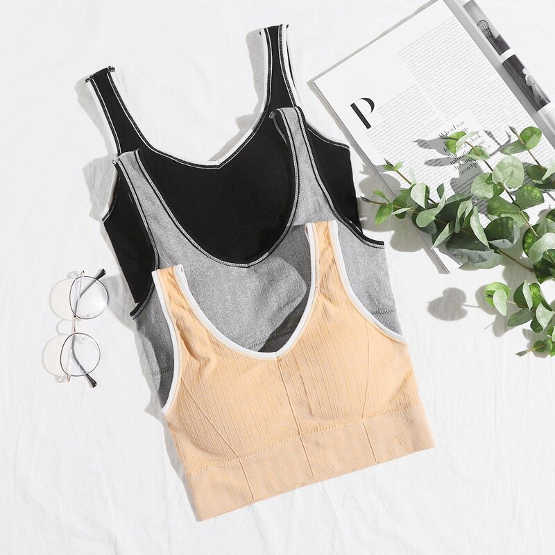 

3pcs Medium Support Contrast Binding Sports Bra, Multicolor