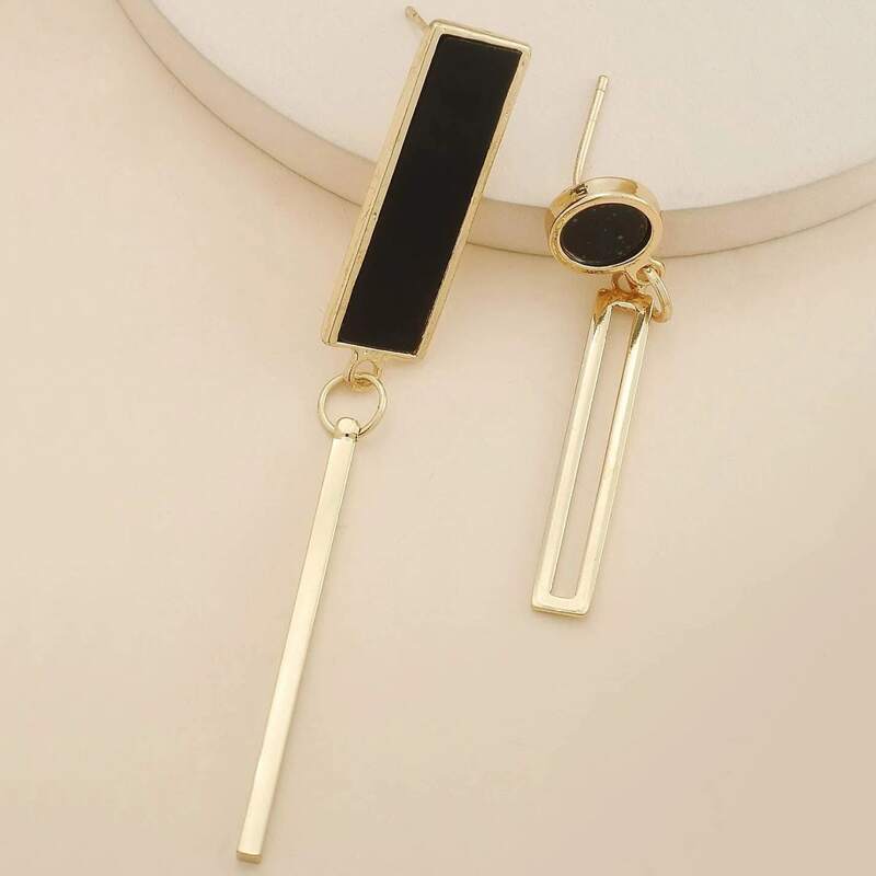 

Geometric Charm Mismatched Drop Earrings, Gold