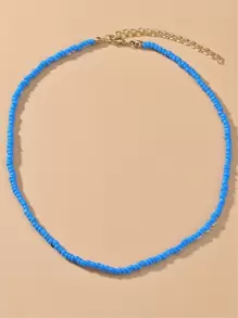 Simple Beaded Necklace - Blue - View 1