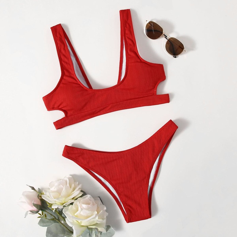 

Cut-out Tank Bikini Swimsuit, Red