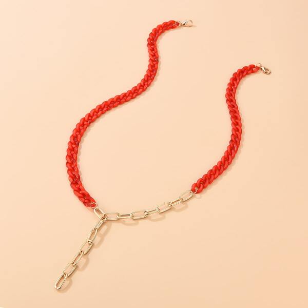 

Color Block Chain Necklace, Red