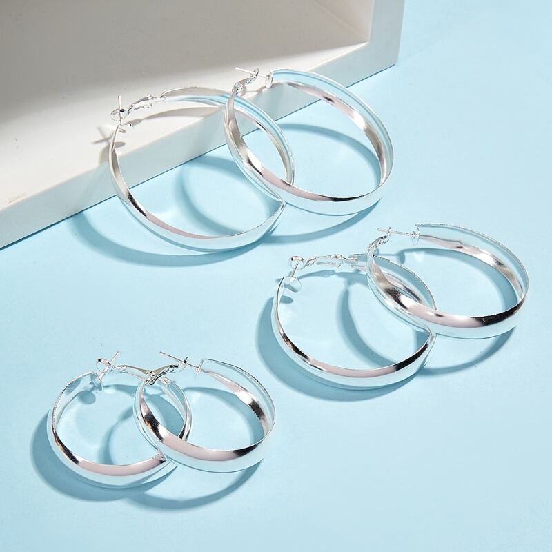 

3pairs Minimalist Hoop Earrings, Silver