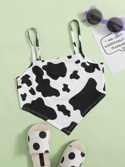 صدرية كامي حافة غير متماثل بطباعة بقرة بنات