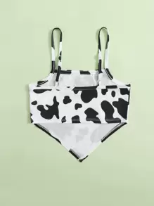 SHEIN Cô gái với dây treo mô hình bò viền bất đối xứng trên cùng - Đen và trắng - Xem 2